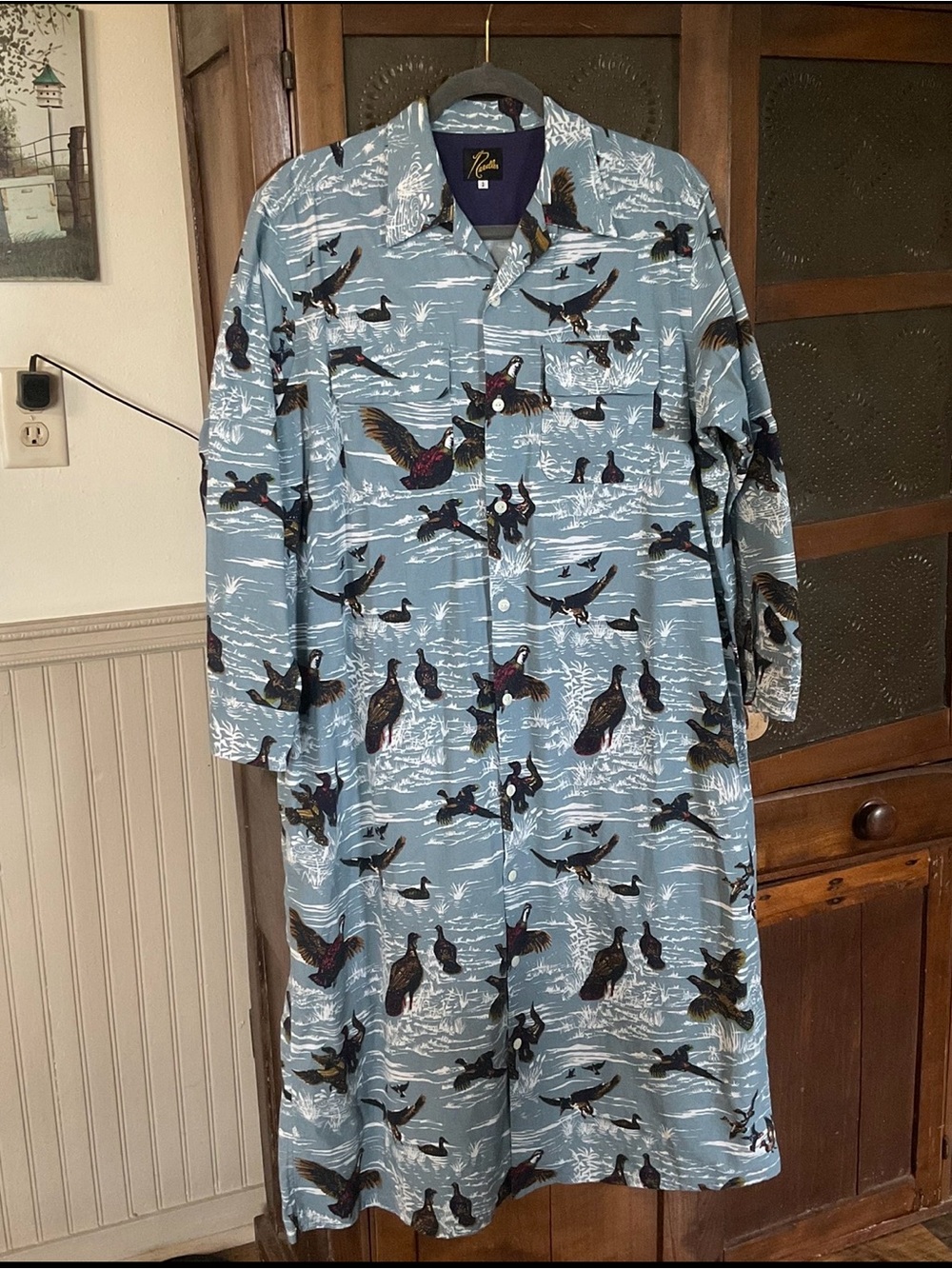 Needles Bird Print Cotton Flannel Shirt Dress 2/S